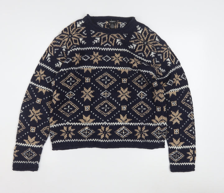 Tangents Women's Navy Fair Isle Wool Blend Pullover Jumper M