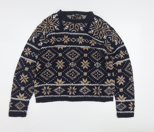 Tangents Women's Navy Fair Isle Wool Blend Pullover Jumper M