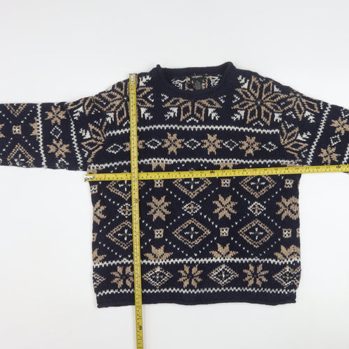 Tangents Women's Navy Fair Isle Wool Blend Pullover Jumper M