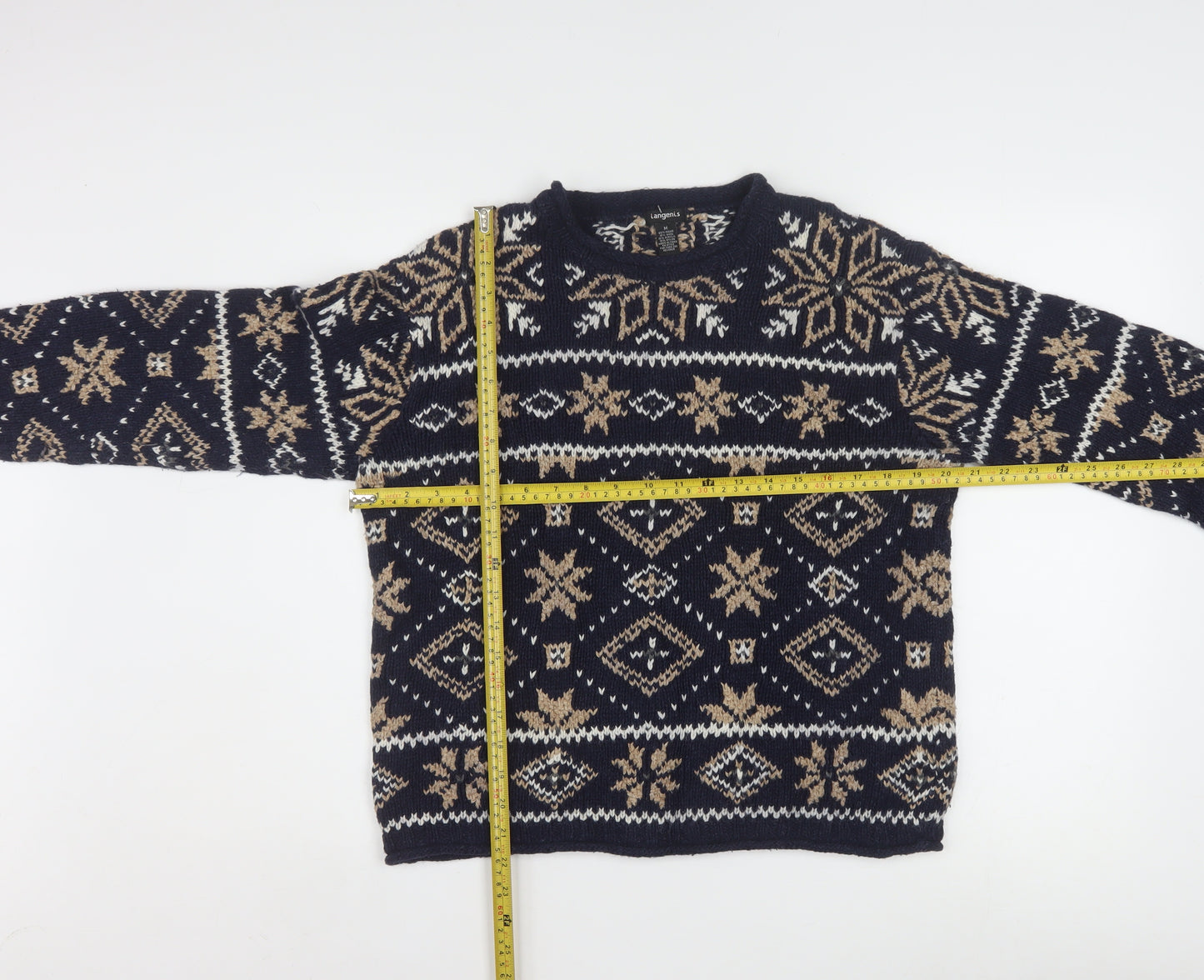 Tangents Women's Navy Fair Isle Wool Blend Pullover Jumper M