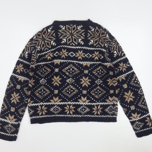 Tangents Women's Navy Fair Isle Wool Blend Pullover Jumper M