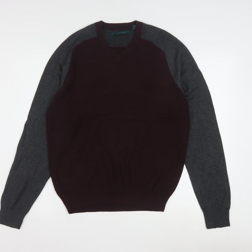 Perry Ellis Men's Multicoloured V-Neck Cotton Blend Jumper Size M