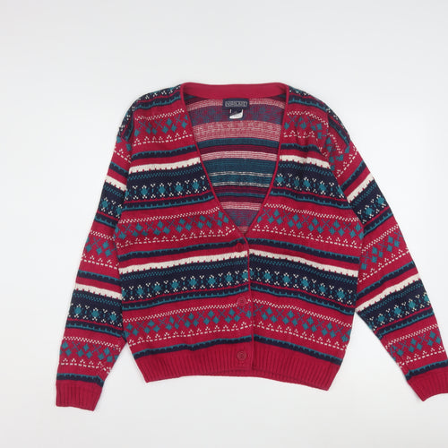 Lands' End Women's Red Fair Isle Cotton Cardigan Size L