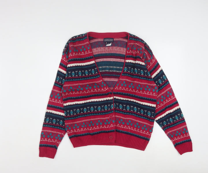 Lands' End Women's Red Fair Isle Cotton Cardigan Size L