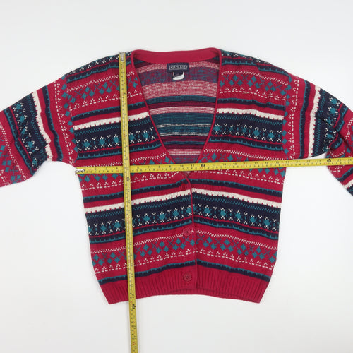 Lands' End Women's Red Fair Isle Cotton Cardigan Size L