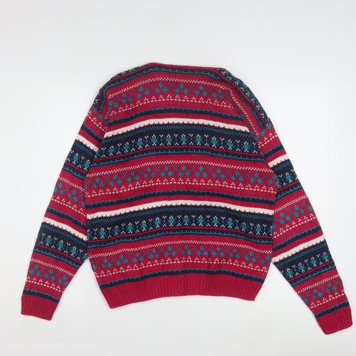 Lands' End Women's Red Fair Isle Cotton Cardigan Size L