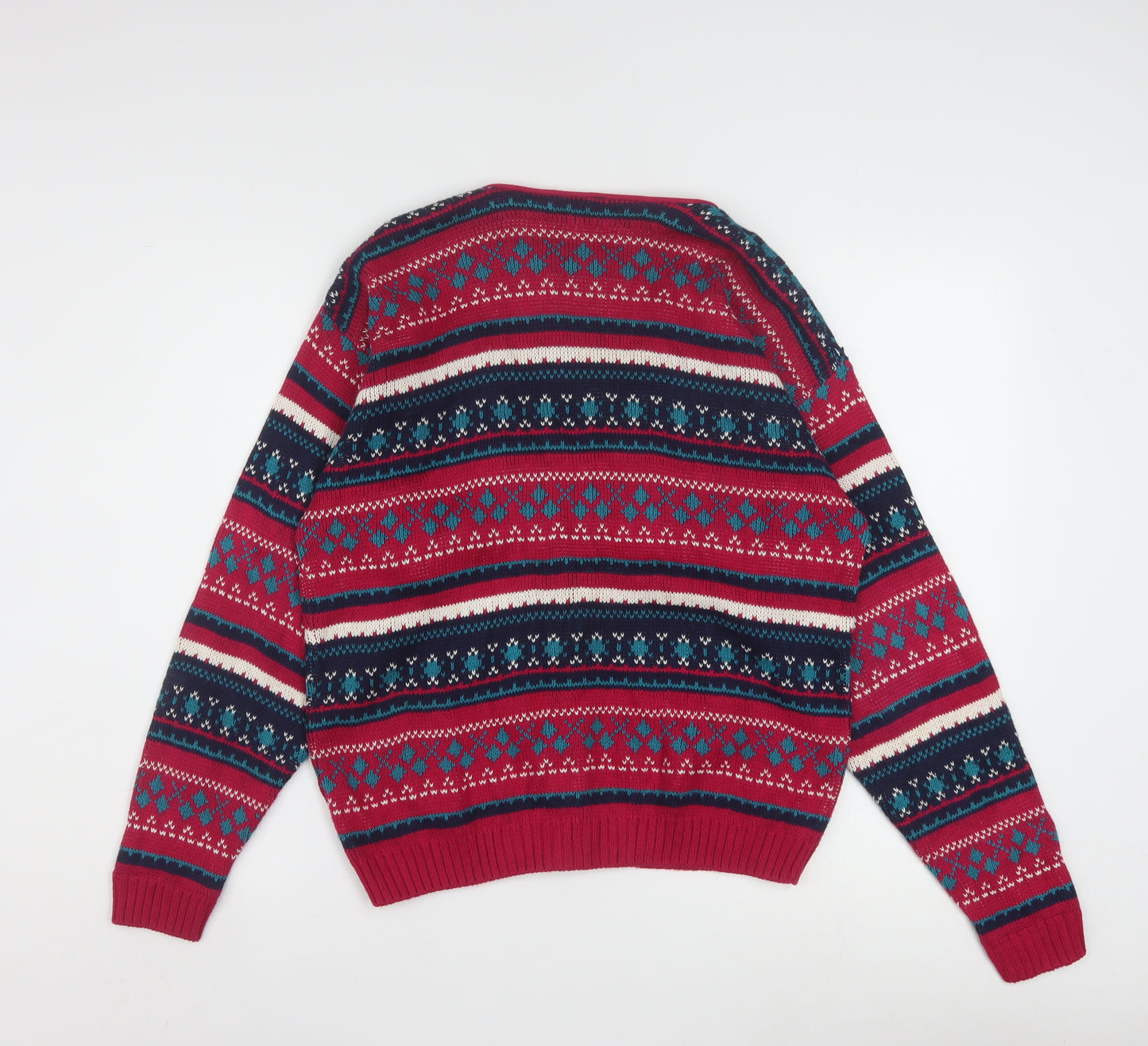 Lands' End Women's Red Fair Isle Cotton Cardigan Size L