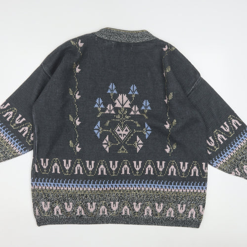 Editions Womens Grey Metallic Knit Bohemian Crew Neck Pullover Jumper One Size
