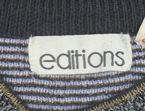 Editions Womens Grey Metallic Knit Bohemian Crew Neck Pullover Jumper One Size