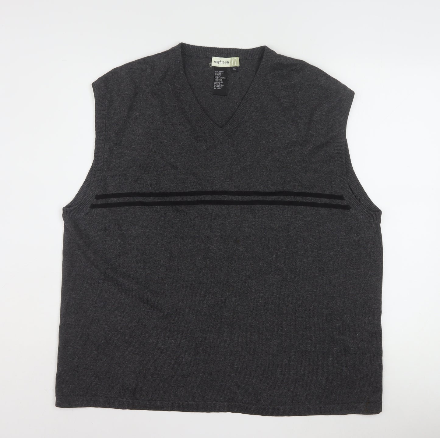 Eighteen Men's Grey Cotton V-Neck Sleeveless Vest XL