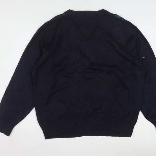 Gabicci Men's Blue Geometric V-Neck Pullover Jumper L Retro Acrylic