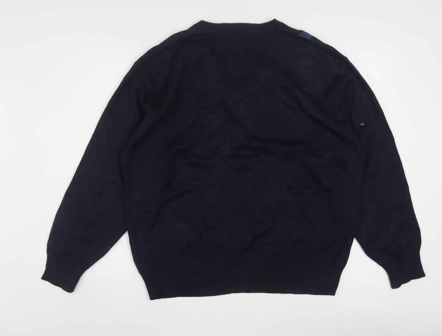 Gabicci Men's Blue Geometric V-Neck Pullover Jumper L Retro Acrylic