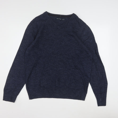 Nautica Men's Blue Cotton V-Neck Pullover Jumper Size S