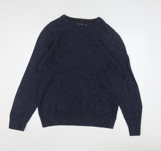 Nautica Men's Blue Cotton V-Neck Pullover Jumper Size S