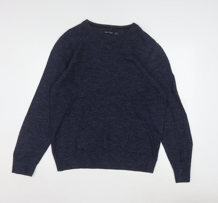 Nautica Men's Blue Cotton V-Neck Pullover Jumper Size S
