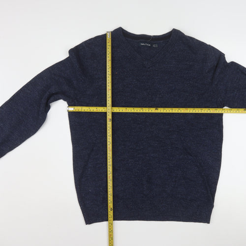 Nautica Men's Blue Cotton V-Neck Pullover Jumper Size S