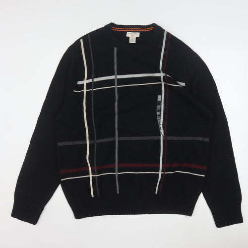 Dockers Men Black Check Cotton Crew Neck Pullover Jumper L