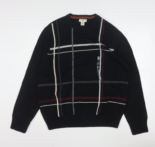 Dockers Men Black Check Cotton Crew Neck Pullover Jumper L