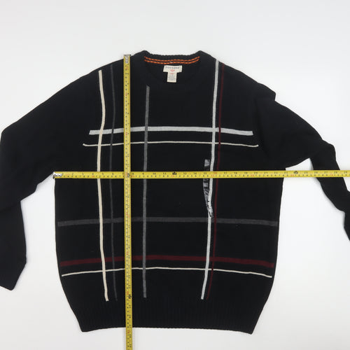 Dockers Men Black Check Cotton Crew Neck Pullover Jumper L