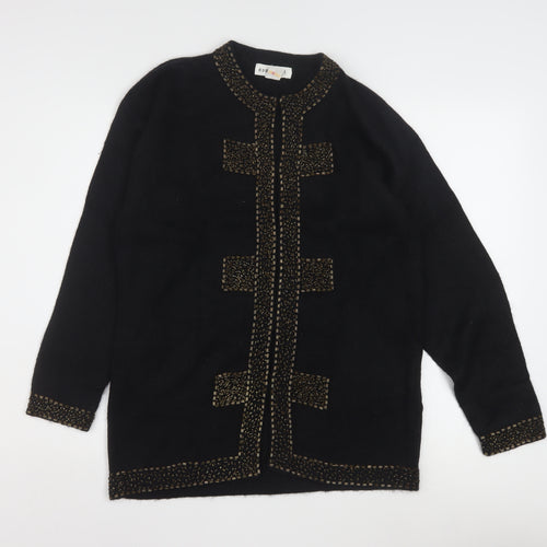 Nonpareil Women's Black Acrylic Cardigan Small Embellished Trim