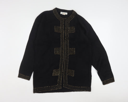 Nonpareil Women's Black Acrylic Cardigan Small Embellished Trim