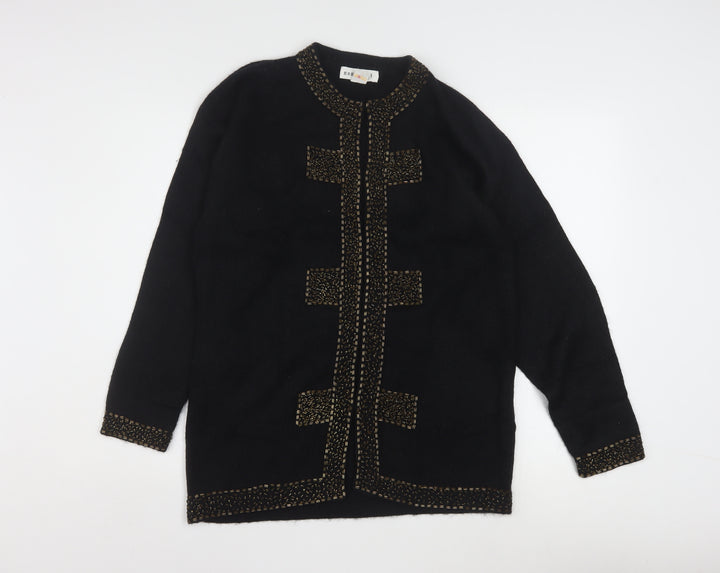 Nonpareil Women's Black Acrylic Cardigan Small Embellished Trim