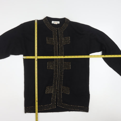 Nonpareil Women's Black Acrylic Cardigan Small Embellished Trim