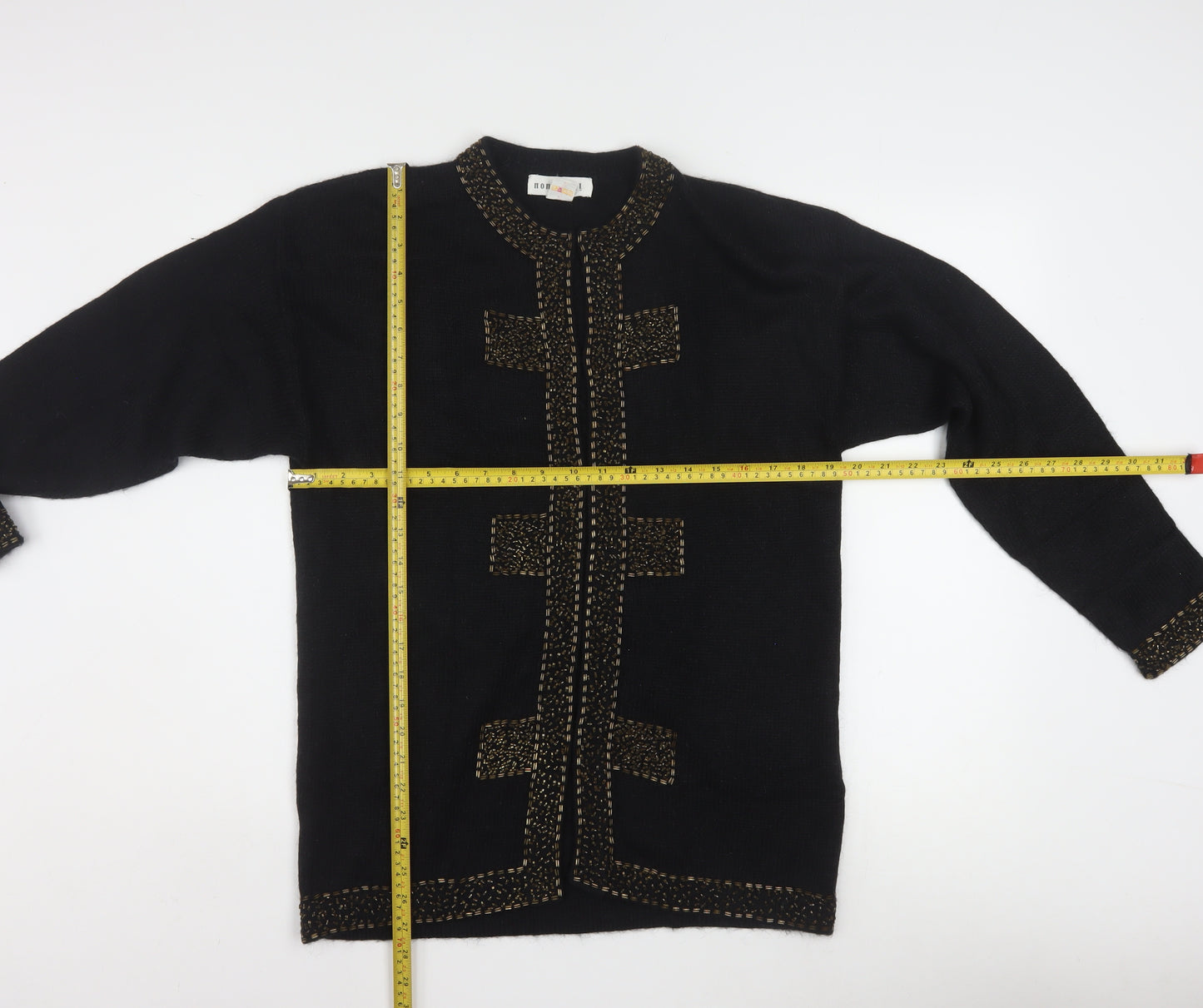 Nonpareil Women's Black Acrylic Cardigan Small Embellished Trim