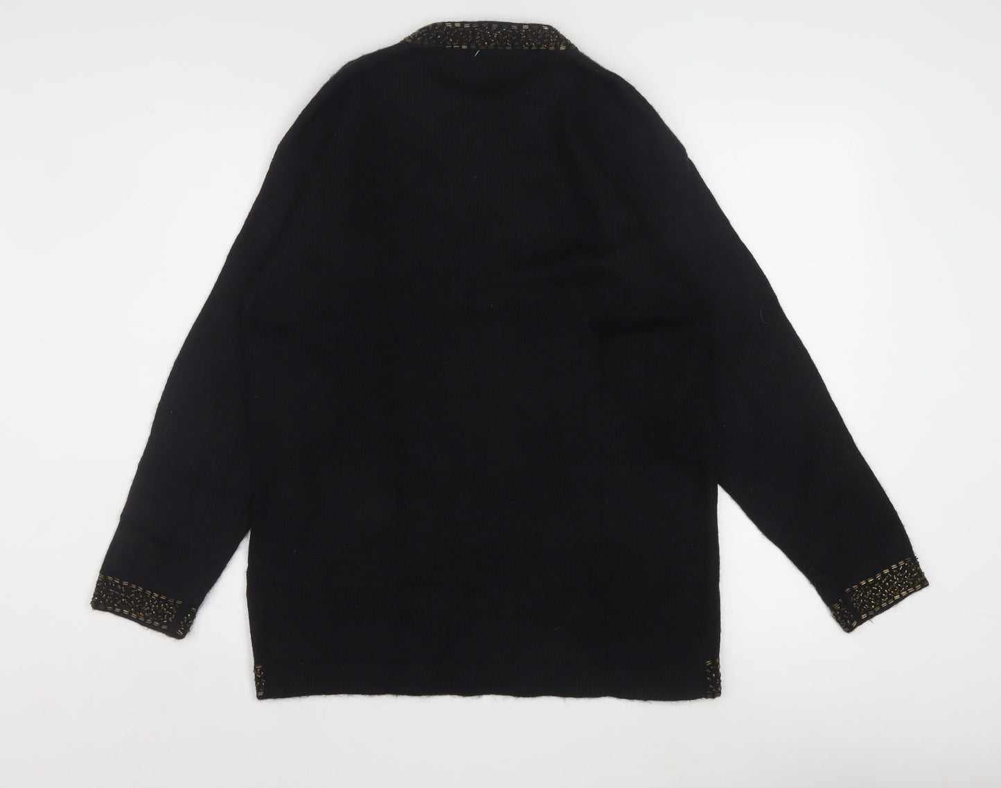 Nonpareil Women's Black Acrylic Cardigan Small Embellished Trim