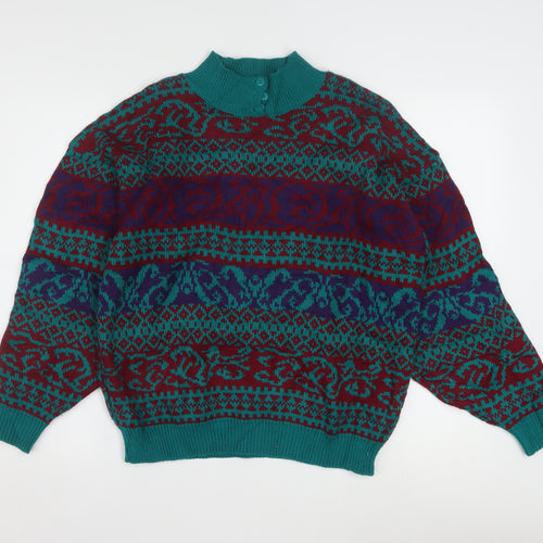 Gina Peters Men's Multicoloured Retro Mock Neck Pullover Jumper M