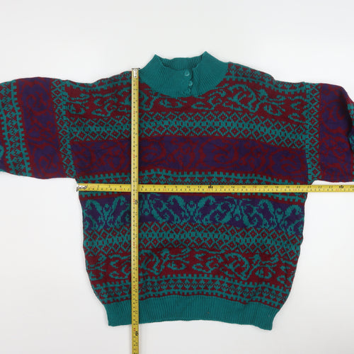 Gina Peters Men's Multicoloured Retro Mock Neck Pullover Jumper M