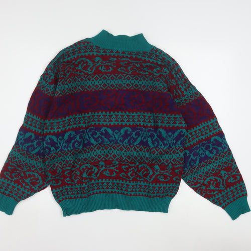 Gina Peters Men's Multicoloured Retro Mock Neck Pullover Jumper M