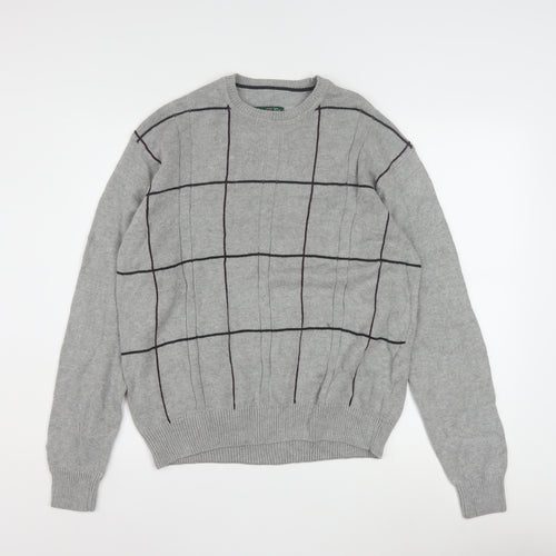 David Taylor Men's Grey Check Cotton Pullover Jumper Size S