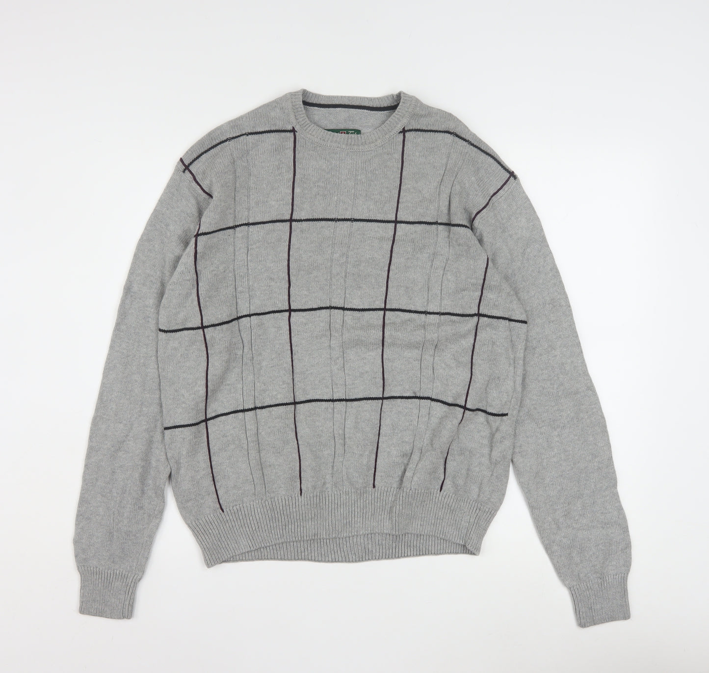 David Taylor Men's Grey Check Cotton Pullover Jumper Size S