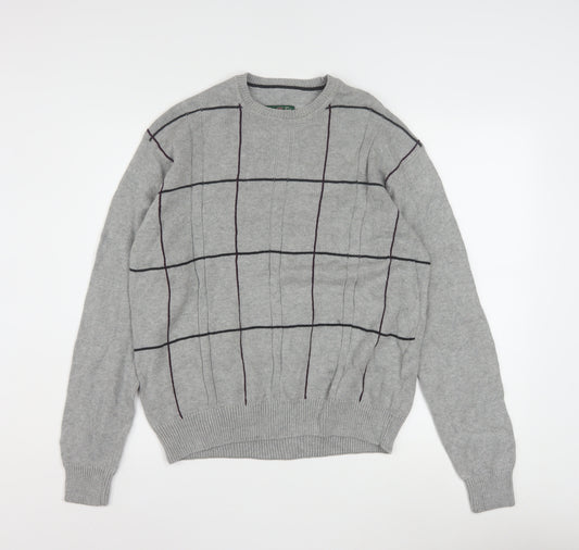 David Taylor Men's Grey Check Cotton Pullover Jumper Size S