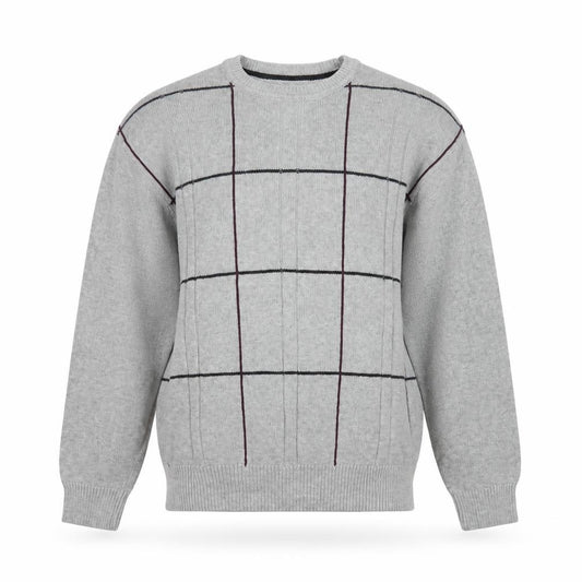 Front view of David Taylor Men's Grey Check Cotton jumper, size S