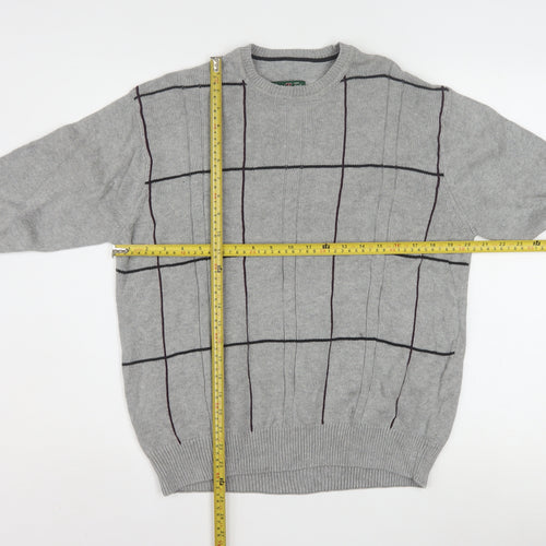 David Taylor Men's Grey Check Cotton Pullover Jumper Size S