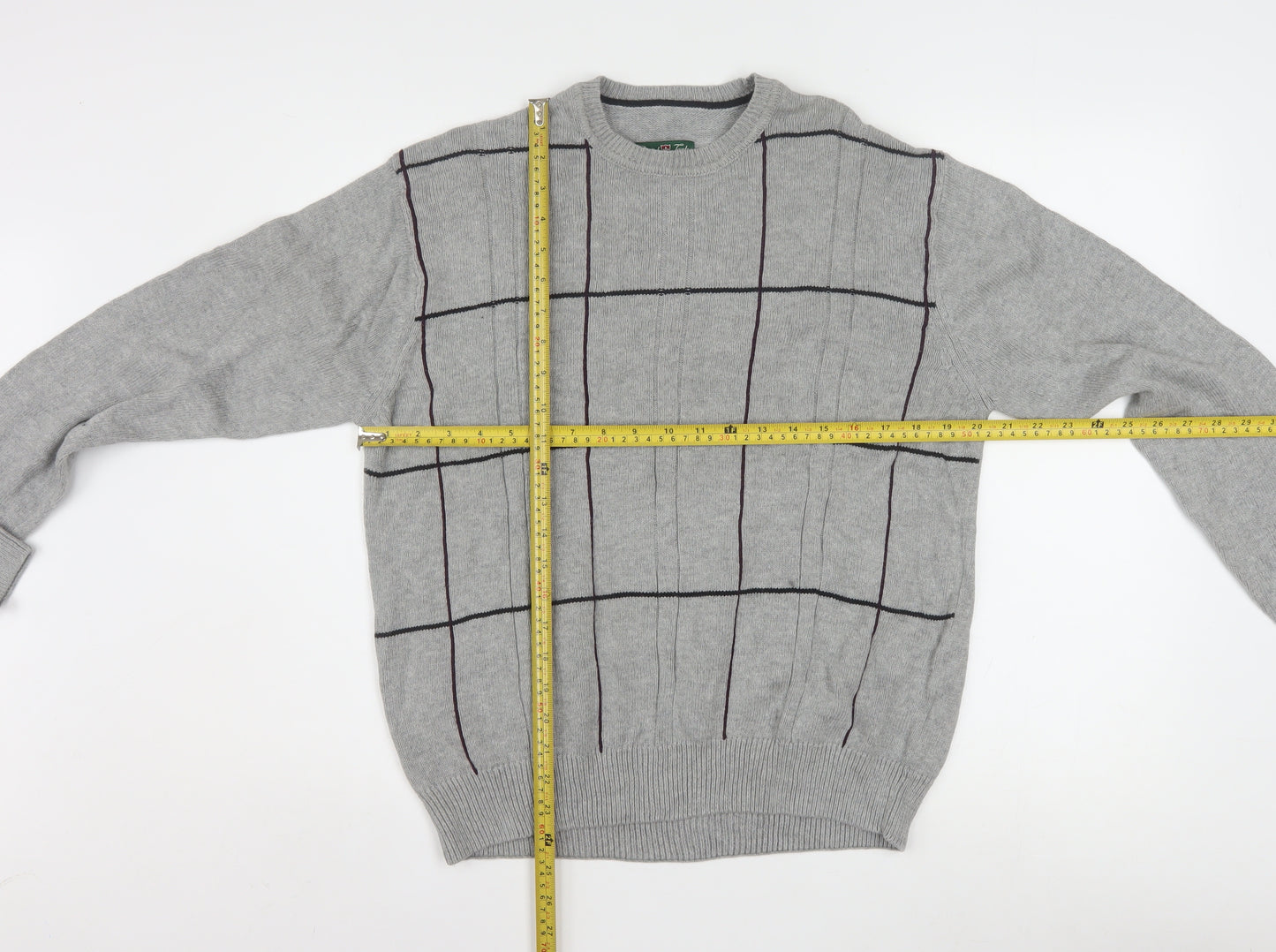 David Taylor Men's Grey Check Cotton Pullover Jumper Size S
