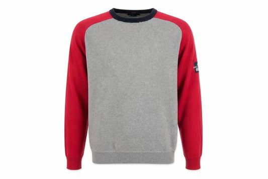 Front view of Nautica Men's Grey Red Cotton Crew Neck jumper M