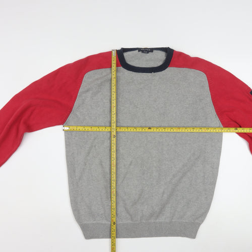 Nautica Men's Grey Red Cotton Crew Neck Pullover Jumper M