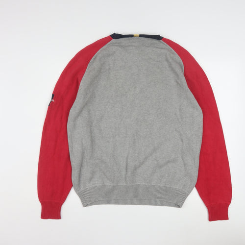 Nautica Men's Grey Red Cotton Crew Neck Pullover Jumper M