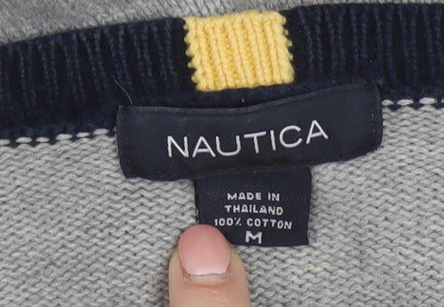 Nautica Men's Grey Red Cotton Crew Neck Pullover Jumper M