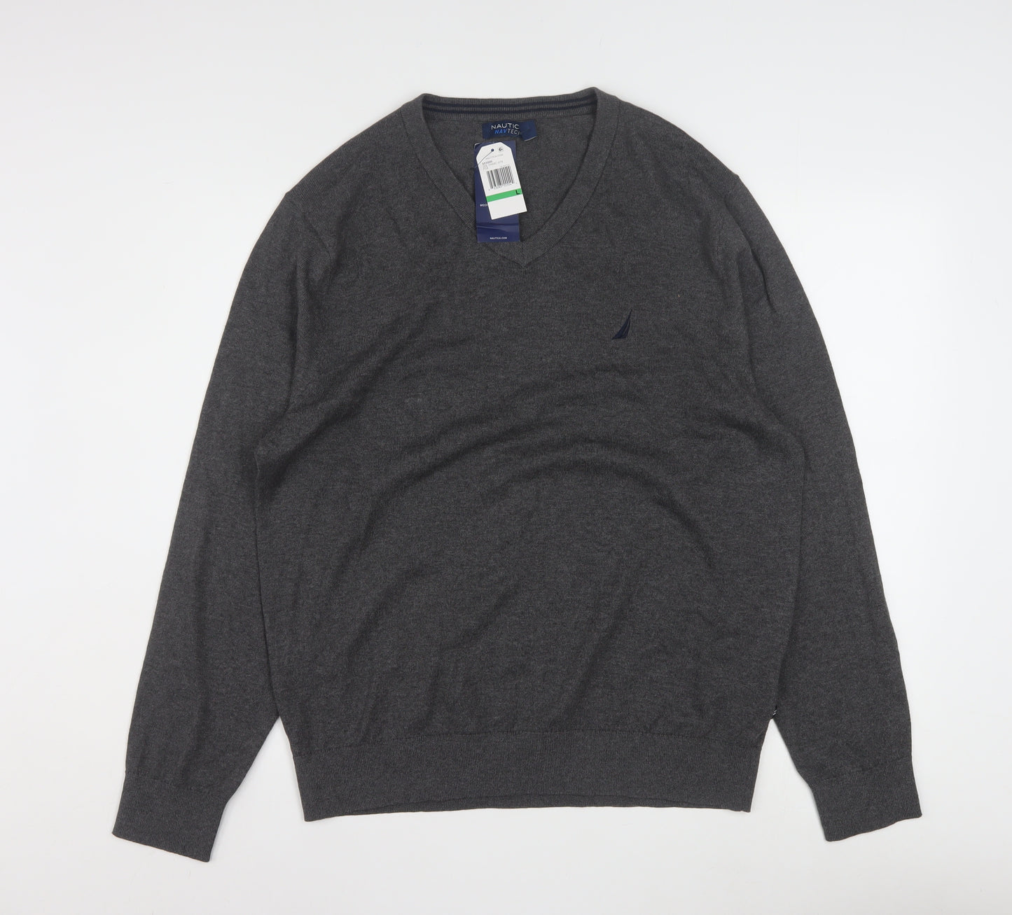 Nautica Men’s Grey V-Neck Pullover Jumper L Cotton Blend