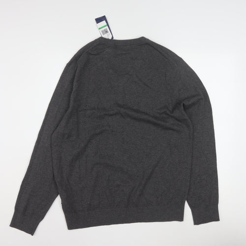 Nautica Men’s Grey V-Neck Pullover Jumper L Cotton Blend