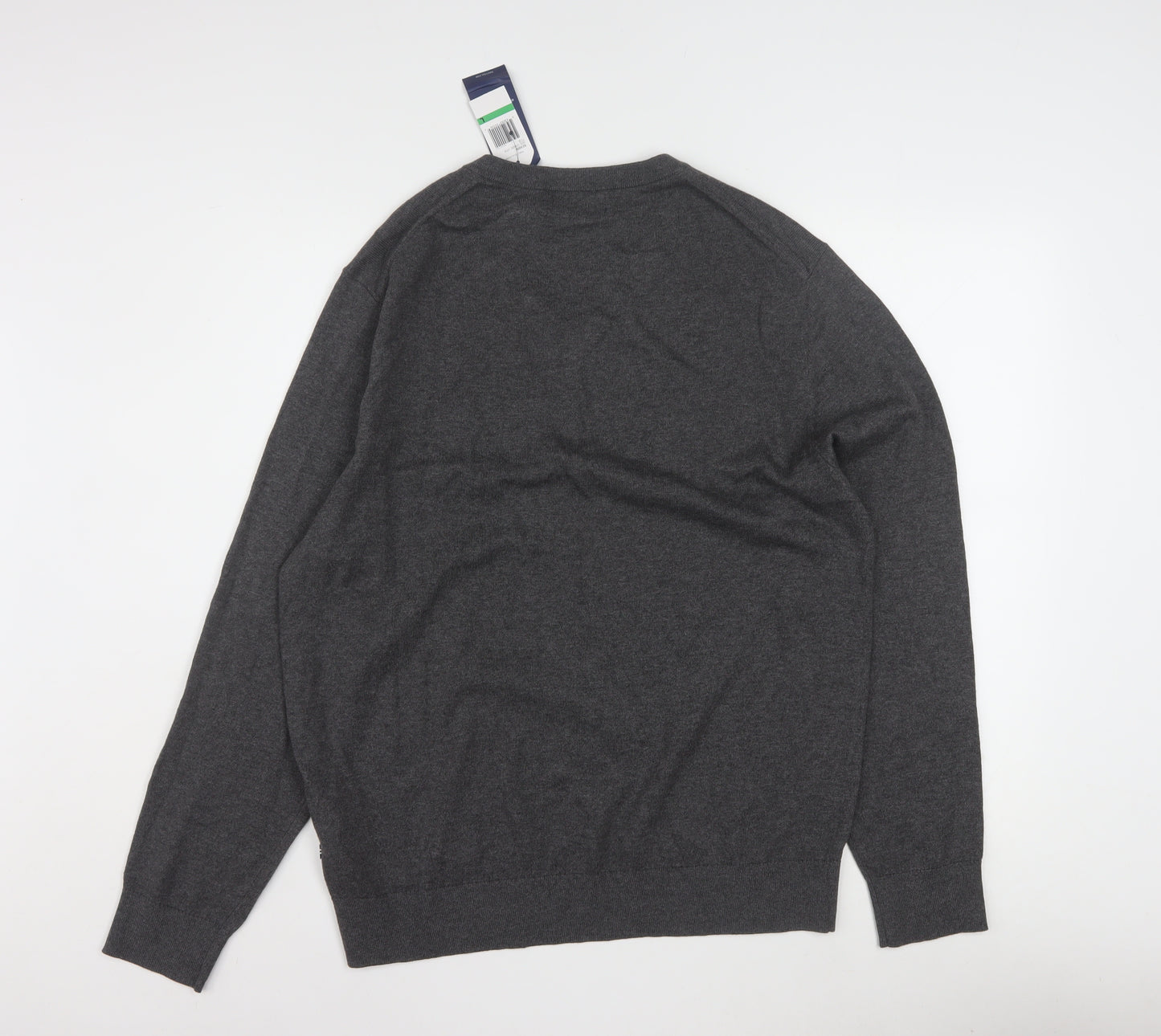 Nautica Men’s Grey V-Neck Pullover Jumper L Cotton Blend