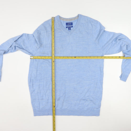 APT.9 Men's Blue V-Neck Lightweight Pullover Jumper Size M