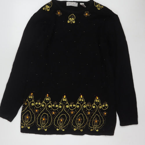 Karen Scott Women's Black Embellished Silk Blend Jumper L