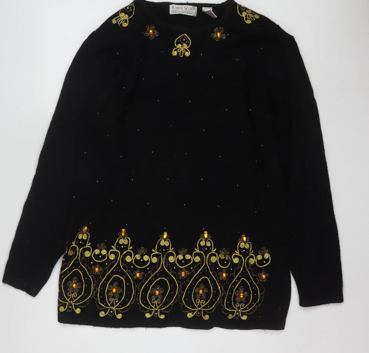 Karen Scott Women's Black Embellished Silk Blend Jumper L