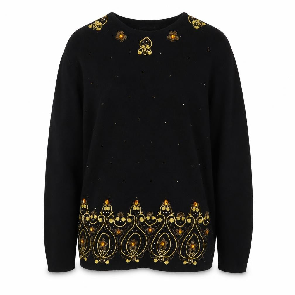 Front view of Karen Scott Women's Black Embellished Silk Blend Jumper L