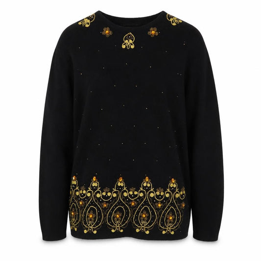 Front view of Karen Scott Women's Black Embellished Silk Blend Jumper L